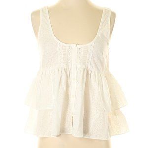 Free People White Ruffle Button Tank Top